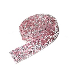 1Yard*1CM Crystal Rhinestone Diamond Sparkling Bling Ribbons Roll Banding Belt Wrap for Wedding Cakes Birthday Crafts Decorations (Pink)