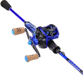 One Bass Fishing Rod and Reel Combo, IM7 Graphite 2 Pc Blank Baitcasting Combo, Spinning Rod with SuperPolymer Handle- 6'6" Casting Combo with Right Handed Reel- Blue