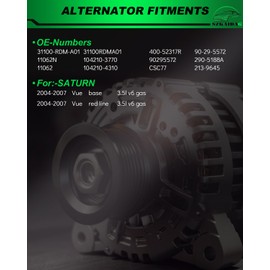 SZKAIDAG Upgraded Performance Alternator for:-Saturn Vue Base Red Line 3.5L V6 GAS 2004 2005 2006 2007, 12V 130Amp Clockwise 6-Groove Pulley New Replacement OE# 31100-RDM-A01, 11062N, 104210-3770