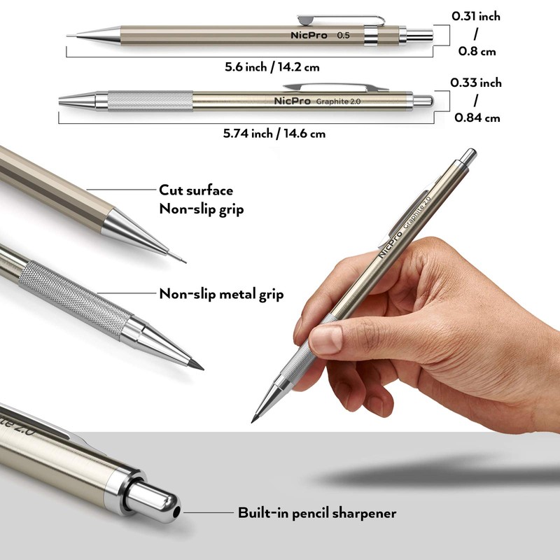 Nicpro 29PCS Metal Mechanical Pencil Set in Leather Case, 0.3