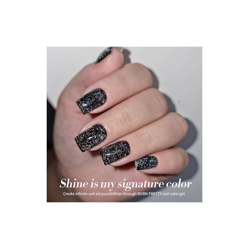 Born Pretty UV Nagellack Glitzer Schwarz Reflektierendes Gel Nagellack UV