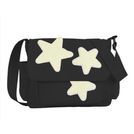 Jywmsc Aesthetic Messenger Bag, Y2K Star Canvas Shoulder Bag,Cute Tote Bags,Nylon Casual Crossbody Bags for Women,Black