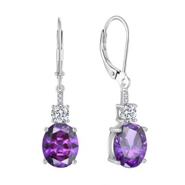 Inpasne Oval Amethyst Dangle Drop Earrings for Women 925 Sterling Silver Leverback Earrings February Birthstone Jewelry Gifts for Her