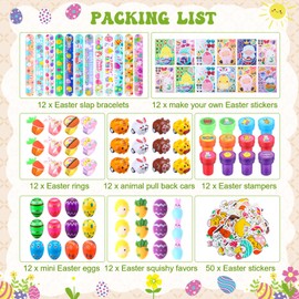 Simgoing 134 Pcs Easter Party Favors Bulk Easter Egg Fillers with Slap Bracelets Stampers Rings Make Your Own Stickers Easter Basket Stuffers for Easter Goodies Bags Classroom Crafts Prize Supplies