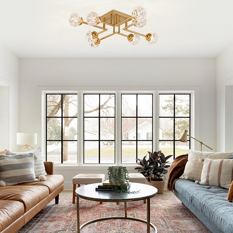 XINGQI 31" Modern Glass Ceiling Light, Semi Flush Mount Ceiling