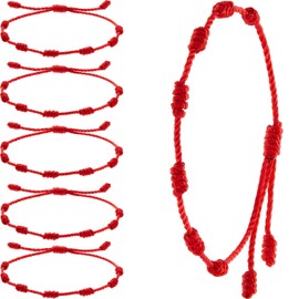 WILLBOND 6 Pieces Red String Bracelets Red Cord Bracelet Adjustable Knot String Bracelet Amulet for Protection, Evil Eye and Good Luck(7 Knots Style)