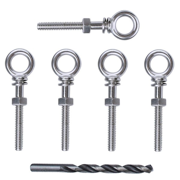 Muzata 5pack 1/4" x 3" Eye Bolt Heavy Duty Shoulder