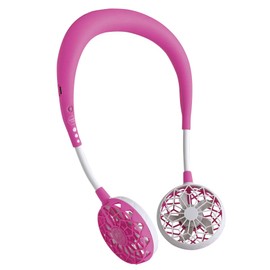 SPICE OF LIFE WFan Ver. 2.0 DF201RB Portable Dual Fan, Hands-Free Mask Fan, Anti-Heatstroke, Low-Noise, Safety Tested, 3 Settings, 7 Hours Continuous, Fits Neck, Nickel, 300 Charges, USB, Raspberry