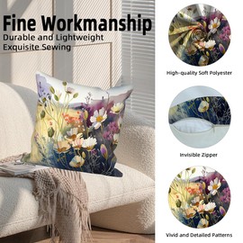 Vie Savaran Wild Flower Throw Pillow Covers 20''x20'' Set of 4, Spring Blooming Floral Garden Pillowcases Colorful Printed Cushion Covers for Couch Sofa Home Bedroom Farmhouse Livingroom Patio Car