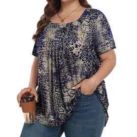 MUSE SHOW Womens Plus Size Tops Tunic Summer Short Sleeve Loose Shirts Clothes Snake Skin Blue 5X