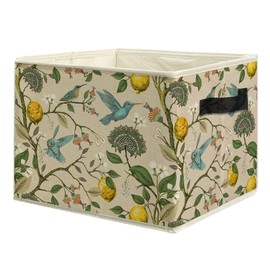 uinwk Vintage Hummingbird Lemon Floral Storage Bins, Rustic Lemon Maidenhair Botanical Collapsible Storage Box Laundry Basket with Handle for Home Bedroom Bathroom Office Clothes Toys Books