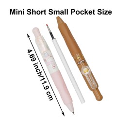 Maydahui 8 Pcs Cute Pink Rabbit Short Small Pens Retractable Little Bear Mini Pocket Pens Changeable Images Thick Barrel with Comfort Grip Cute Tiny Pens Black Ink for Notebook Shcool Office