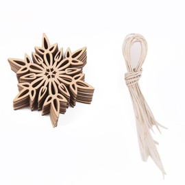 LUOEM Wooden Snowflake Pendants Christmas Decoration Hanging Decorations with String Pack of 10