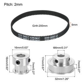 MECCANIXITY Timing Pulley 20&48 Teeth 8mm Bore Synchronous Wheel with Belt and Wrench for 3D Printer, CNC Machine