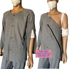 DEEYOTA Patient Gowns with Zipper,Full Opening Care Hospital Gowns,Cotton Post-Operative Nursing Gowns,Washable and Easy to Put on and Take Off,Suitable for Bedridden Patients,Fracture,Elderly(XXL)