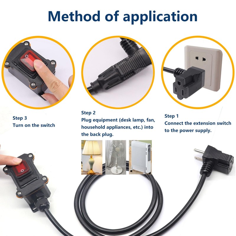 weideer Extension Cord with Switch On/Off,IP67 Waterproof Inline Cord Switch