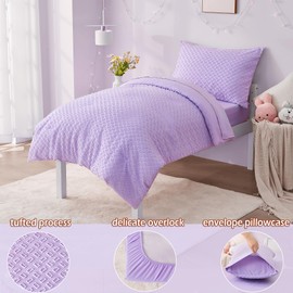 4 Piece Boho Toddler Bedding Sets for Girls Lavender Purple Crib Bed Sheets Set Soft Jacquard Tufted Geometric Baby Comforter Set Bed in a Bag | Include Comforter, Flat Sheet, Fitted Sheet, Pillowcase