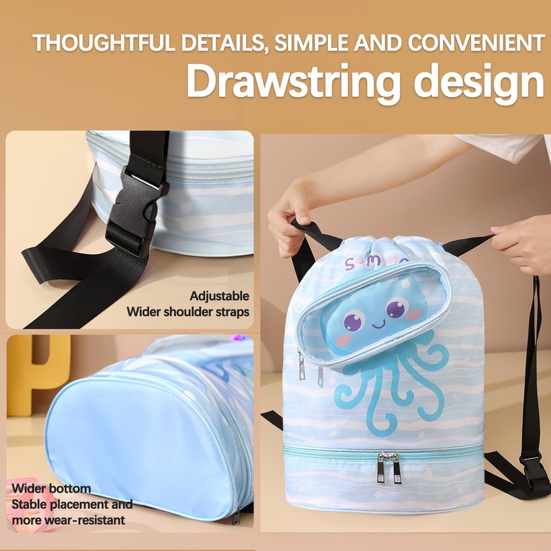 Kids Swimming Bag，Double-Layer Swimming Bag Kids ，Waterproof Compartment Design，Dry and