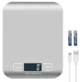 Emarful Kitchen Food Digital Scale,Portable Postal Scale for Small Business Packages, Food, Handmade Goods, Liquids, with Large LCD Display High-Precision 1g Accuracy (Silver Rechargeable(5kg/1g))
