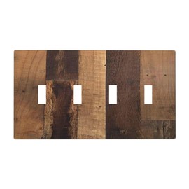 Rustic Brown Wood Vintage Wood Board Light Switch Covers Quad Toggle Electrical Faceplate 4 Gang Wall Plate Decorative Switch Plates For Farmhouse Cabin Decor