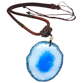 KYEYGWO Agate Pendant Necklace Reiki Amulet Healing Crystal Stone Pendant with Adjustable Nylon Cord 17.3 - 29.9 Inches, blue