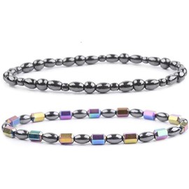 2pcs Anklet Hematite Relieve Joint Pain Healing Therapy Healthy Foot Anklet for Women Men， round bead bracelet (Color+Black, One size)