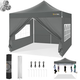 Hoteel 10x10 Pop Up Canopy Tent Heavy Duty with 4 Sidewalls, Waterproof Party Tent, Easy Set-up Commercial Instant Tents with Hand Bag & Rope & Nail, Hexagonal Leg (1-Year Warranty)