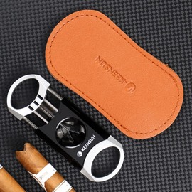 KEENSUN Zinc Alloy V-Cut Cigar Cutter (Silver and Black), 60 Ring Gauge, 420J2 Stainless Steel Cut Blade in Gift Box