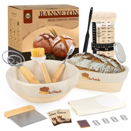 Sourdough Starter Kit, 24oz Sourdough Starter Jar, 2 Banneton Bread Proofing Baskets, Sourdough Bread Baking Supplies Bread Proofing Baskets(All in One 9" Round + 10" Oval)