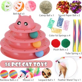 Speedy Panther 21 Pack Cat Toys Set for Indoor Cats, Self-Play Interactive Kitten Toys with Catnip Ball, Feather Wand, 3 Level Ball Tower