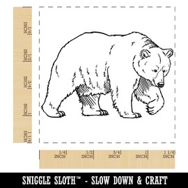 Curious Grizzly Bear Square Rubber Stamp for Stamping Crafting - 1.25in Small