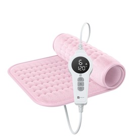 BR Bringer Infrared Heating Pad - Heat Pad with Deep Heat - 6 Heat Settings (25-60°C), with Automatic Shut-Off, Overheating Protection, Washable, LED Display, Extra Soft Flannel (Pink, 60 x 30 cm)