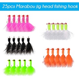 Marabou Jigs Fishing Lure Kit - 15PCS/25PCS Feather Hair Jig Hooks with Marabou Chenille for Panfish Bass Walleye Trout Ice Fly Fishing 1/8 1/16 1/32oz Random Color