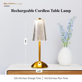 Bell+Howell 2 Pk Elegant Cordless Table Lamp, LED Wireless Lamp for Bedroom, Wireless Lamps for Tables Cordless Table Lamps, Rechargeable Lamp for Desk, Kitchen, Bedroom & More with 3 Light Colors