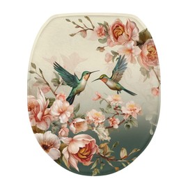 Garucesta Toilet Lid Cover Protector Absorbent Dry Quickly Toilet Lid Dust Cover with Elastic Straps Non-slip Backing Bathroom Home Indoor Decor 17.3'' x 13'', Hummingbird Floral Pattern