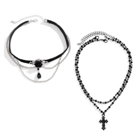 egniFurn Gothic Choker Necklace and Vintage Dual-Layer Star Necklace - Punk Lace Collar Choker, Fashion Accessory for Women, Ideal for Everyday Wear and Special Occasions（2 Pcs）