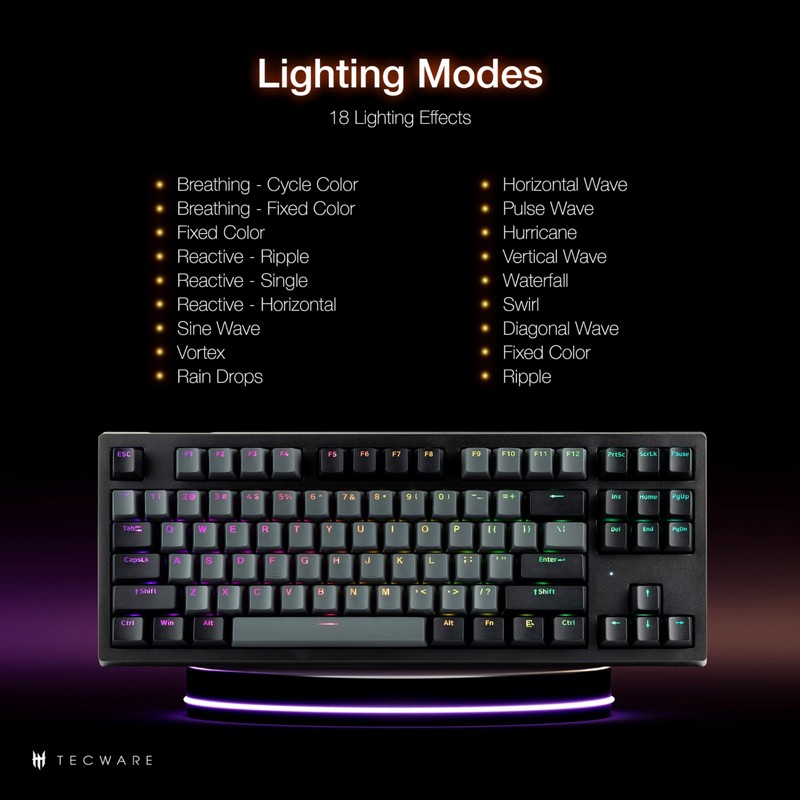TECWARE Phantom+ Elite 87 Key RGB Mechanical Gaming Keyboard, LED