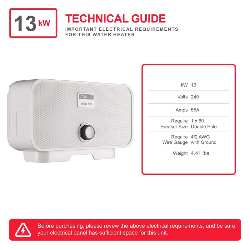 Atmor 13000Watts/240V Electric Tankless Water Heater Includes Pressure Relief Device,