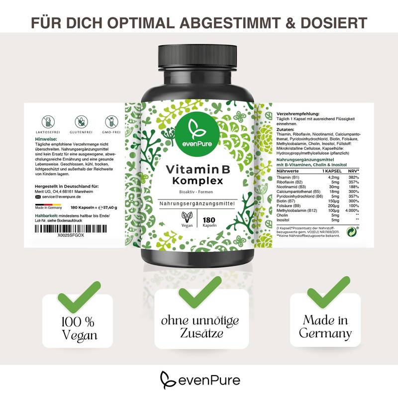 Vitamin B Complex - 180 Capsules - All 8 B