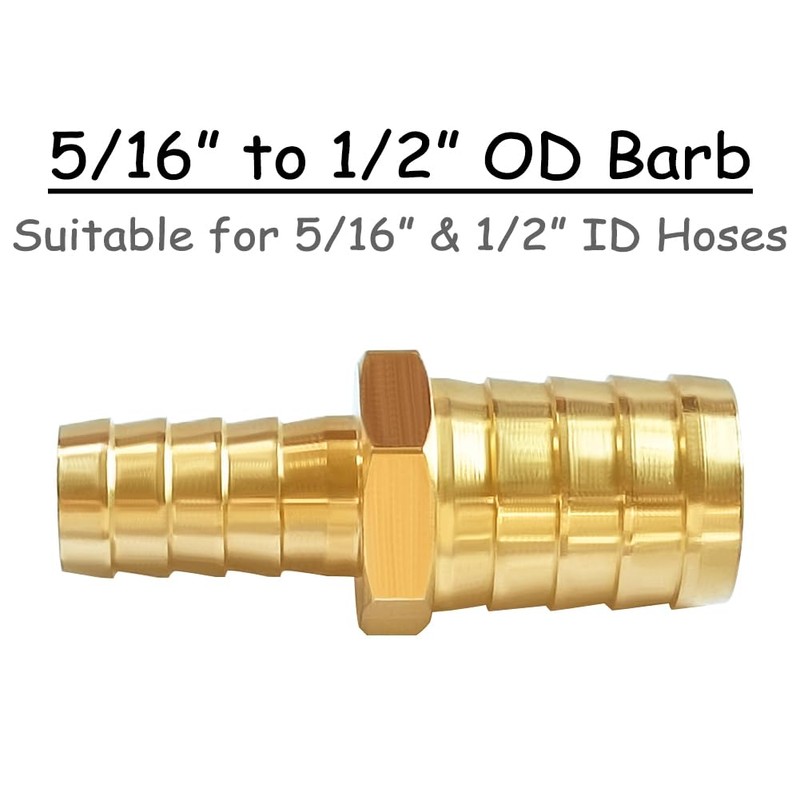 Uenede 2PCS Brass 5/16" to 1/2" OD Barb Reducer Barbed
