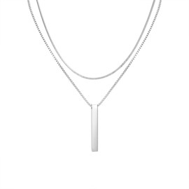 Eigso Men's Necklace Stainless Steel Bar Pendant Necklaces Snake Chain Link Necklace Herringbone Necklace for Men and Women, Pack of 2, Stainless Steel, No Gemstone