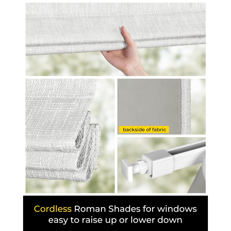 No Drill Cordless Roman Shades, Room Darkening, 28×48 in White