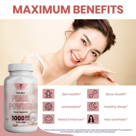 Pearl Powder Supplement for Skin Health - Anti-Aging, Antioxidant & Collagen Production - Healthy Eyes, Hair & Nails, Supports Immunity, Mood and Sleep - With Calcium & Amino Acids 120 capsules 1000mg
