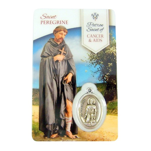 The Healing Saints Silver Toned Saint Peregrine Patron of Cancer and AIDS Medal with Holy Card, 1 Inch