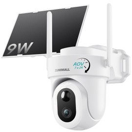 ZUMIMALL 9W Solar Security Cameras Wireless Outdoor, AOV 24/7 Recording Cameras for Home Security, 360° View, 2K Color Night Vision, 2-Way Talk, 2.4GHz WiFi, Auto Tracking, SD/Cloud/Alexa/AI