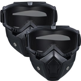 2 Pack Airsoft Mask Full Face, Paintball Mask,Motorcycle Mask，Tactical Full Face Mask Ski Mask Goggles Detachable (Black)