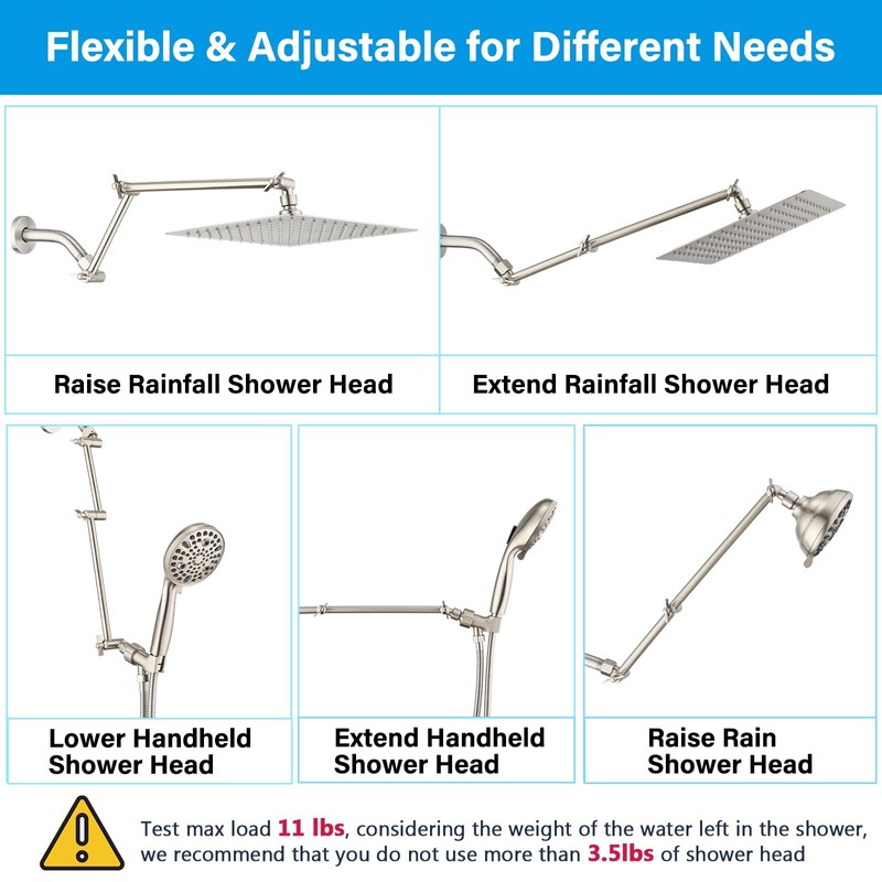 PDPBath Brass 16 Inch Shower Head Extension Arm, Upgrade Flexible