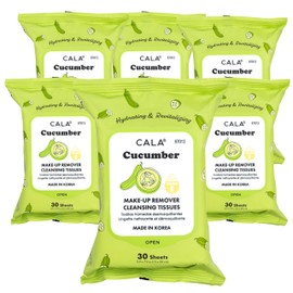 CALA Makeup Remover Cleansing Tissues: Cucumber (30 Sheets) - Gentle, Hydrating, and Effective Makeup Removal for All Skin Types (180 count, Cucumber, Pack of 6)