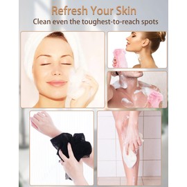 TENQUAN 2 Pcs African Net Sponge with 1 Pcs Exfoliating Washcloth African Wash Net Back Scrubber for Men Women Body Scrub Face Cleaning Daily Bath Shower(Pink Black White)