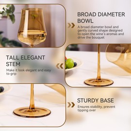 Amber Wine Glasses Set of 6-18oz Hand Blown Colorful Wine Glasses Unique Gift for Birthday,Wedding, housewarming